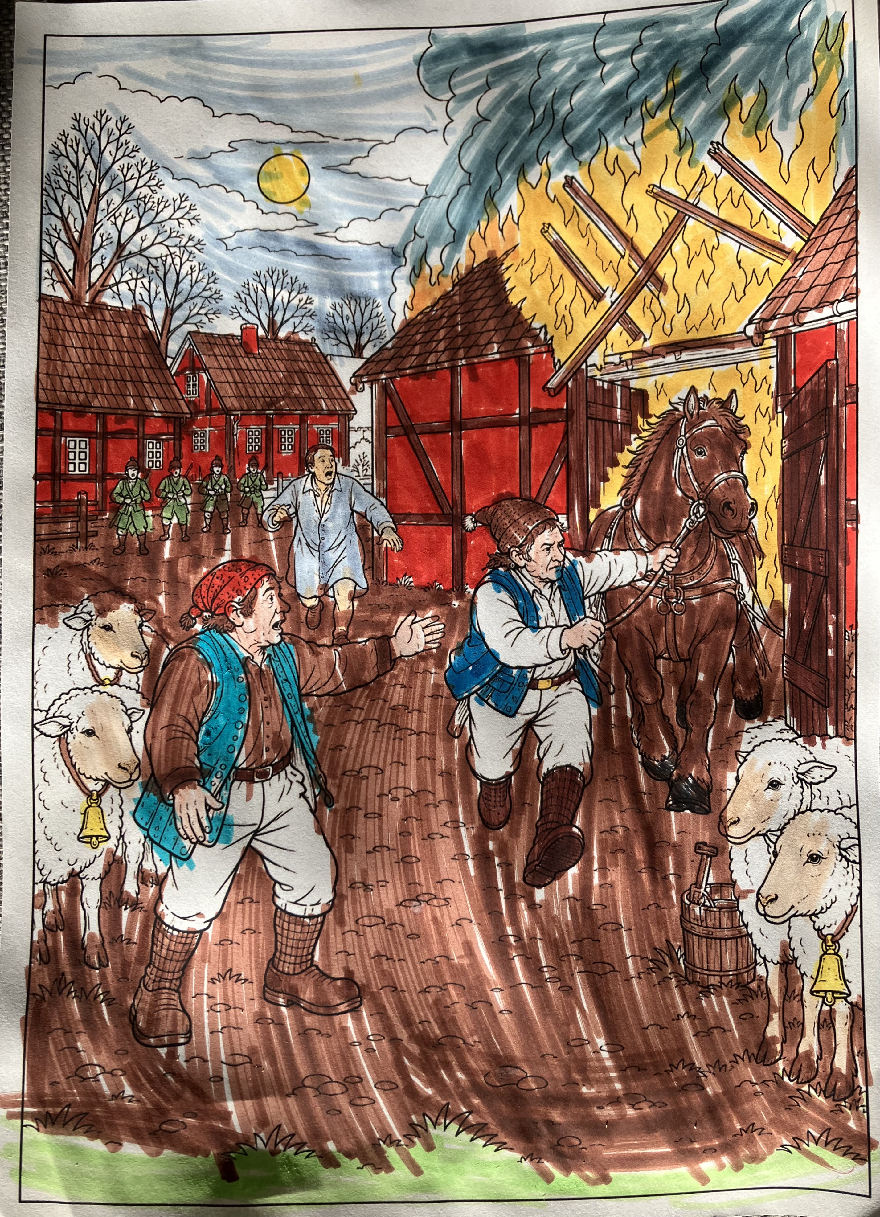 Farvelagt Claus Magnus-tegning af Mathilde